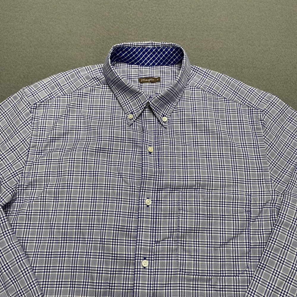 J McLaughlin Shirt Mens Medium Blue White Plaid Button Down Long Sleeve Cotton‎